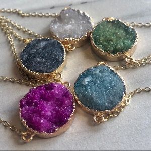 Druzy Crystal Boho 14K Gold Choker Necklace